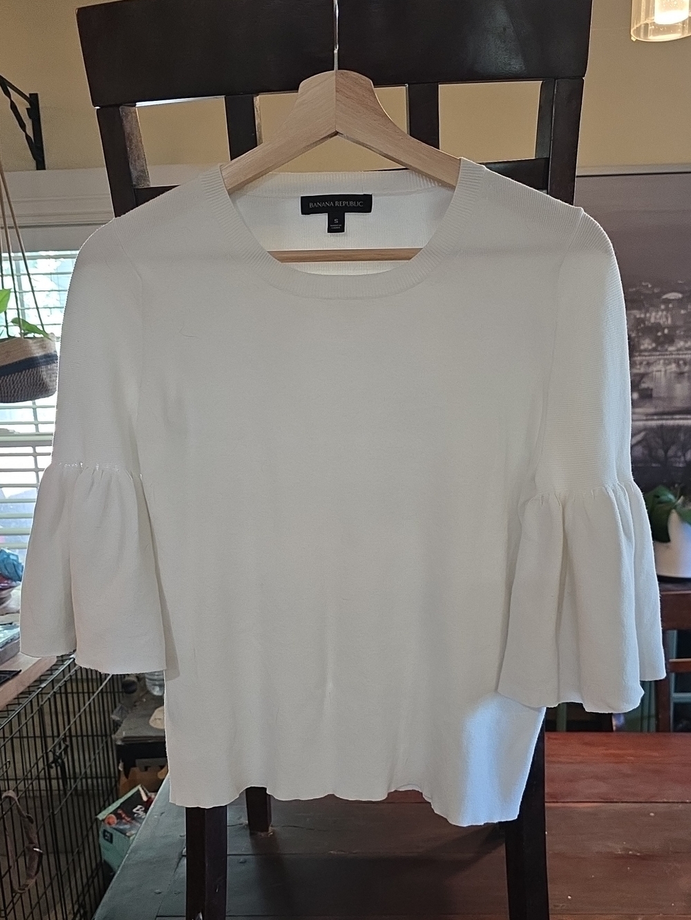 Banana Republic Cream Bell-Sleeve Knit Top